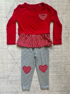 Little Sleepies Candy Red Peplum Tee & Heart Patch Legging (2T)